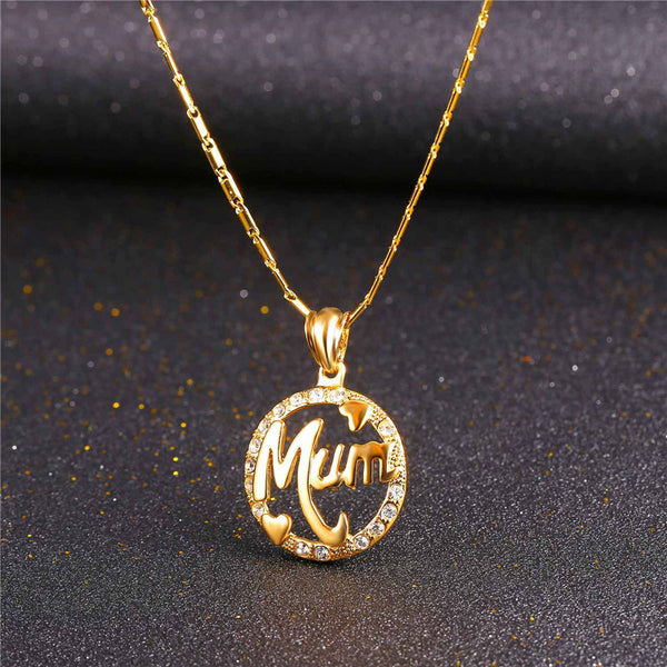 Crystal Gold Mom Necklace